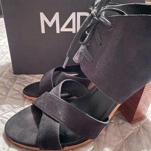M4DE MADI Nubuck Cross Strap Chunky Heel Sandals, Black